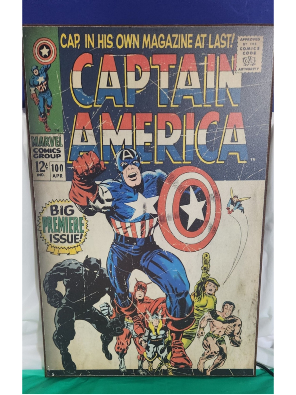 Captain America #100 Comic Cover Wood Art 13x19 Silver Buffalo